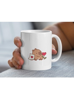 Kapibara Kupa Bardak, Sevimli Kapibara Kupa Bardak, Kalpli Gül Kahve Kupa