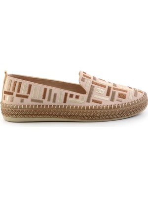 Bambi Bej Çok Renkli Kumaş Kadın Espadril Tekstil Malzemeden 36 Numaralı Rahat Taban
