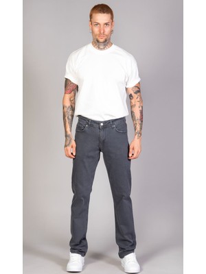 Erkek Antrasit Klasik Kesim Pamuklu Esnek Jean Kot Denim Pantolon