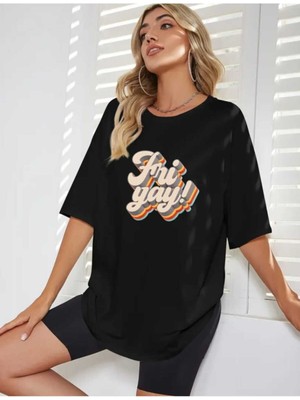 Woodroffe Kadın! Baskılı Oversize T-Shirt Salaş Boyfirend