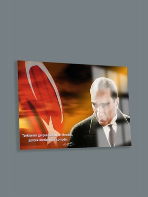 Taulart Ultra Yüksek Çözünürlüklü Atatürk ve Çiftçi Tarım Tablosu 4mm Kırılmaz Cam Tablo Iş Yeri Ofis