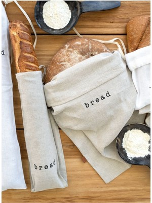 Barine Keten Karışımlı Bez Baget Ekmek Torbası Naturel