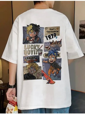 Amor Man Büyük Beden Özel Tasarım Lucky Boy ! Sırt Baskılı Süper Oversize Hip Hop Erkek Battal T-Shırt