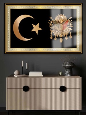 Taulart Ay Yıldız ve Osmanlı Tuğrası Ultra Yüksek Çözünürlüklü Lüks Kırılmaz Cam Tablo Ofis Hediyes