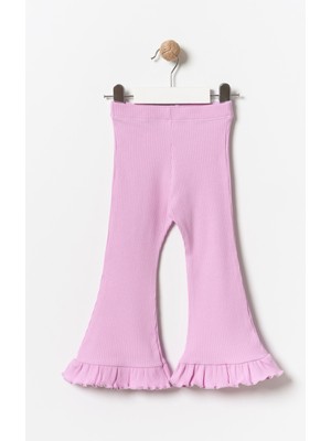 Minipodyum Kız Çocuk Fırfırlı Ispanyol Paça Tayt Pembe Orta Kalınlık Günlük Kullanım İçin