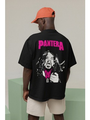 Sevbano Tasarım Pantera Müzik Grubu Baskılı Unisex Oversize Rock Metal Tişört