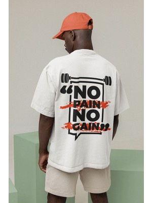 Sevbano No Pain No Gain Yazılı Unisex Oversize Tişört