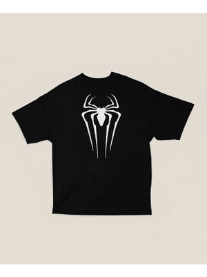 Sevbano Spider-Man Logo Baskılı Unisex Tişört, Oversize Marvel Örümcek Adam Tişört