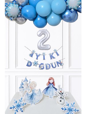 Pekshop Frozen Elsa Tema Doğum Günü Balon Zinciri Seti Masa Üstü Panolar Karlar Ülkesi Konsept Yaş Doğum Günü Balonları