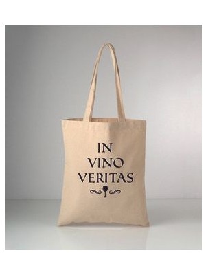 In Vino Veritas Baskılı Ham Bez Omuz Çantası