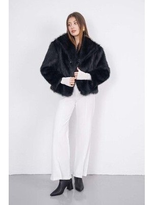 Zaya Collection Premium Suni Lolita Kürk Mont Kadın Siyah Şal Yaka Günlük Model Orta Kalınlık