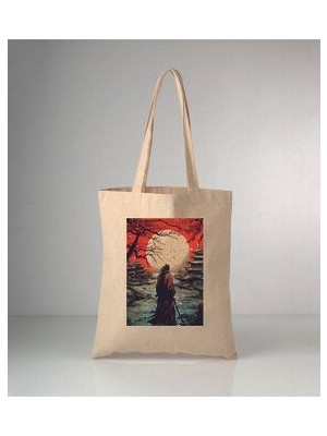 Samurai Doğada Baskılı Ham Bez Çanta 35X40 cm