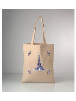 Özel Seri Delft Blue Eiffel Kulesi Baskılı Ham Bez Omuz Çantası