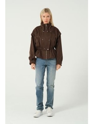 Kadın Kahverengi Yün Karışımlı Kaşe Mont 1234613EVA-1