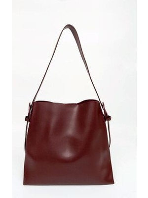 Içi Süet Yumuşak Deri Çıtçıt ve Fermuarlı Iç Bölme Büyük Boy Omuz Çantası