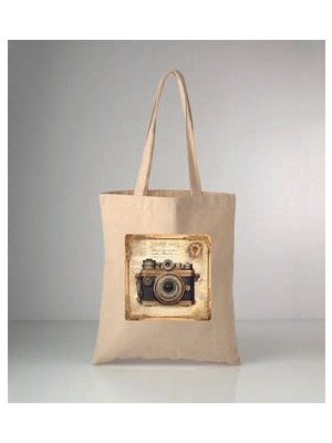 Fotoğraf Makinası Baskılı Ham Bez 35X40 Omuz Çantası