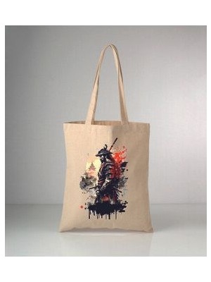 Samurai Baskılı Ham Bez Çanta 35X40 cm