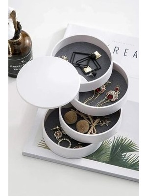 Fesya Home Quadra Beyaz 4 Katlı Döner Takı Organizeri Düzenleyici - Ø10 x 10 cm Şık ve Kullanışlı