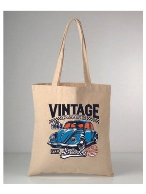 Arabalar Serisi-2 Baskılı 35X40 cm Ham Bez Omuz Çantası