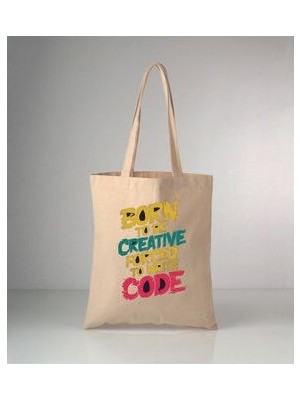 Born Code Baskılı Ham Bez 35X40 Omuz Çantası