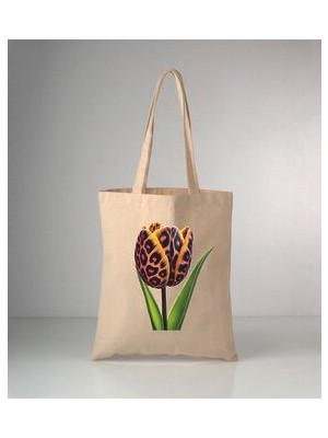 Leopar Desenli Lale Çiçek Baskılı 35X40 cm Ham Bez Omuz Çantası