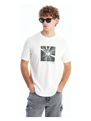 Bisiklet Yaka Kisa Kollu Baskili Penye Erkek Tisort - S52875Z8