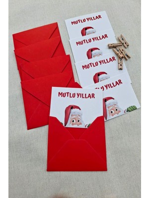 15 Adet Kırmızı Zarf Noel Baba Mutlu Yıllar Kartı - Yılbaşı Hediye - Hediye Paketleme - 9x7