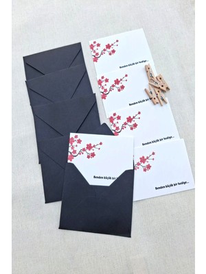 15 Adet Siyah Zarf ve Mandallı Dilek Ağacı Kart- Hediye Paketleme Kartı   - Not Kartı 1.hamur