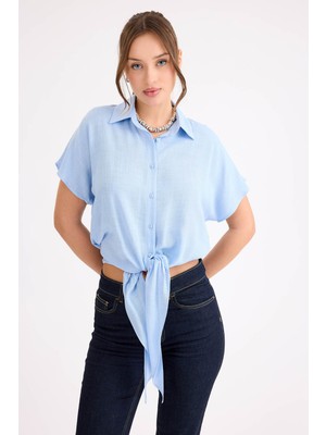 Beli Bağlamalı Kısa Kol Salaş Gömlek