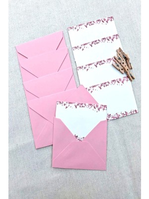 15 Adet Pembe Zarf ve Mandallı Gül Yapraklı Kart - Hediye Paketleme Kartı  - Not Kartı 1.hamur