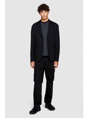 Rahat Kalıp Yarı Parlak Kargo Pantolon Erkek Siyah T-Shirt - 323A47U4SF03W