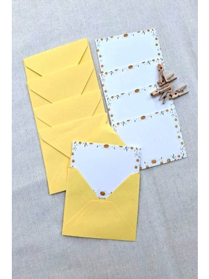 15 Adet Sarı Zarf ve Mandallı Papatya Kart - Hediye Paketleme Kartı  - Not Kartı 1.hamur