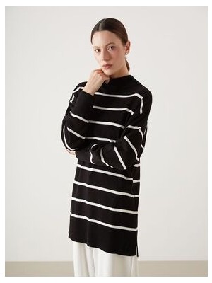 Dik Yaka Cizgili Kadin Triko Tunik - S5LN72Z8