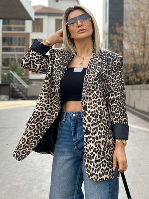 88761 Yün Efekti Leopar Ceket Leo