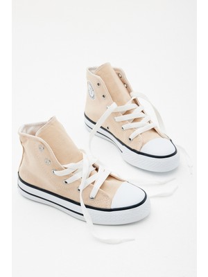 Tonny Black Çocuk Unisex Bej Rahat Kalıp Bağcıklı Uzun Spor Ayakkabı