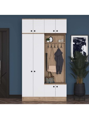 Rani EA145 Modern Portmanto Askılı Ayakkabılık Vestiyer Sepet Cevi Beyaz