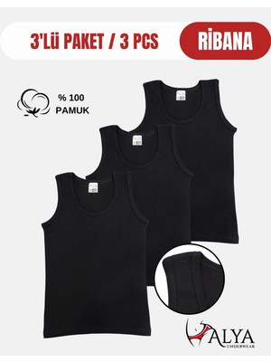 Alya Underwear Erkek Çocuk Pamuk Ribana Atlet Oval Yaka 3'lü Paket - 3 Adet Siyah (13-14 Yaş)