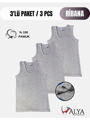 Alya Underwear Erkek Çocuk Pamuk Ribana Atlet Oval Yaka 3'lü Paket- 3 Adet Gri Melanj ( 9-10 Yaş )
