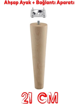 Nzb Ahşap Ayak Bağlantı Aparatlı Mobilya Koltuk Kanepe Sehpa Masa Ayağı Ayakları M8 Civatalı Ahşap 21 cm