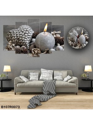 Nt Handmade Tablo + Saat - Salon Oturma Yatak Odası Ofis Antre Mutfak Için Tablo Saat Seti