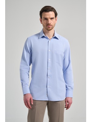 Uzun Kol Desenli Armürlü Sert Yaka Cepli Pamuklu Classic Comfort Fit Gömlek 1004250171