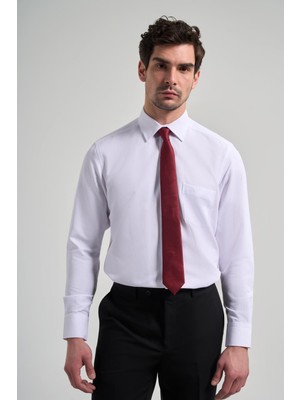 Uzun Kol Desenli Armürlü Sert Yaka Cepli Pamuklu Classic Comfort Fit Gömlek 1004250171