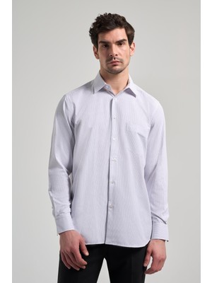İmza Uzun Kol Çizgili Desen Bez Ayağı Sert Yaka Cepli Pamuklu Classic Comfort Fit Gömlek 1004250172