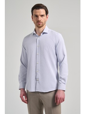 İmza Uzun Kol Desenli Armürlü İtalyan Yaka Cepsiz Pamuklu Classic Slim Fit Gömlek 1004250161