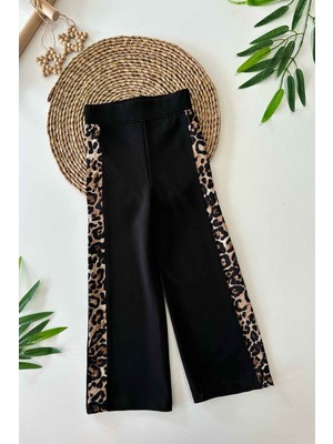 Minigimin Cicileri Leopar Şeritli  Kız Çocuk Penye Ispanyol tayt - Siyah