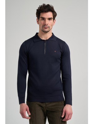 İmza Koyu Lacivert Polo Yaka Düz Casual Pamuklu Slim Fit Triko 1012245250