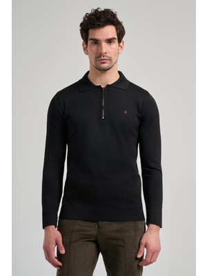İmza Siyah Polo Yaka Düz Casual Pamuklu Slim Fit Triko 1012245250