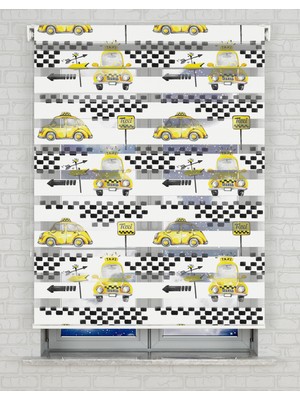 AD Home Taxi Baskılı Zebra Perde - Gece Gündüz Kullanıma Uygundur - Erkek Çocuk Odası Perdesi | Kokusuz Mürekkeple Basılmış  Zebra Perdeler ile Sende Tarzını Yansıt! | 1 Dakikada Pratik Montaj