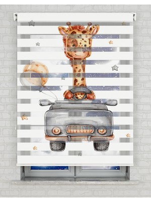 AD Home Zürafa ve Araba Baskılı Zebra Perde - Gece Gündüz - Bebek Odası Perdesi | Kokusuz Mürekkeple Basılmış  Zebra Perdeler ile Sende Tarzını Yansıt! | 1 Dakikada Pratik Montaj
