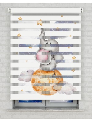 AD Home Sevimli Fil ve Yıldızlar Baskılı Zebra Perde - Gece Gündüz - Bebek Odası Perdesi | Kokusuz Mürekkeple Basılmış  Zebra Perdeler ile Sende Tarzını Yansıt! | 1 Dakikada Pratik Montaj